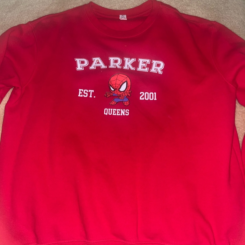 Custom Spiderman (Peter Parker) crewneck sweatshirt, red color XL
